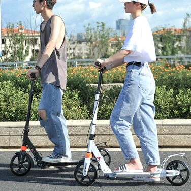 Самокат Kickscooter для дорослих і дітей, з амортизацією, 200 мм колеса, складаний, регульована висота, міський, з ручним і ножним гальмом