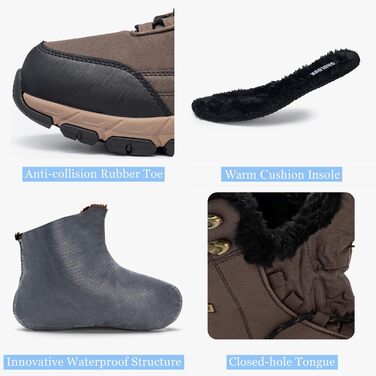 Чоловічі зимові чоботи SHULOOK: водонепроникні, теплі, з підкладкою з хутра, для трекінгу та хайкінгу, колір коричневий