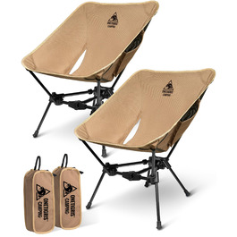 Two OneTigris TIGERBLADE Складний туристичний стілець, 150 кг, легкий, з кишенями, для кемпінгу та пікніків, Kojote Brown (2 шт)