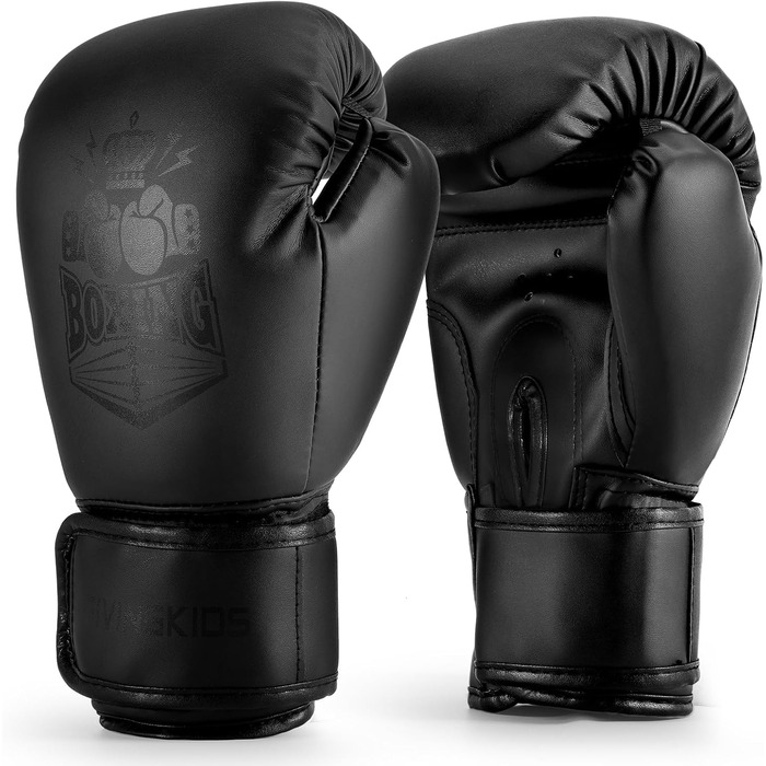Боксерські рукавички FIVING для дітей та підлітків, 6oz, чорні. Для занять боксом, кікбоксингом, муай-тай, ММА