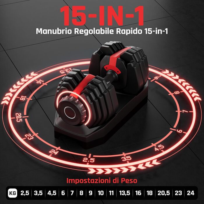 Регульована гантель Yaheetech, 15 рівнів, сталь, 2.5 – 24 кг, швидке налаштування, подвійне блокування, неслизька, для спортзалу, дому, офісу