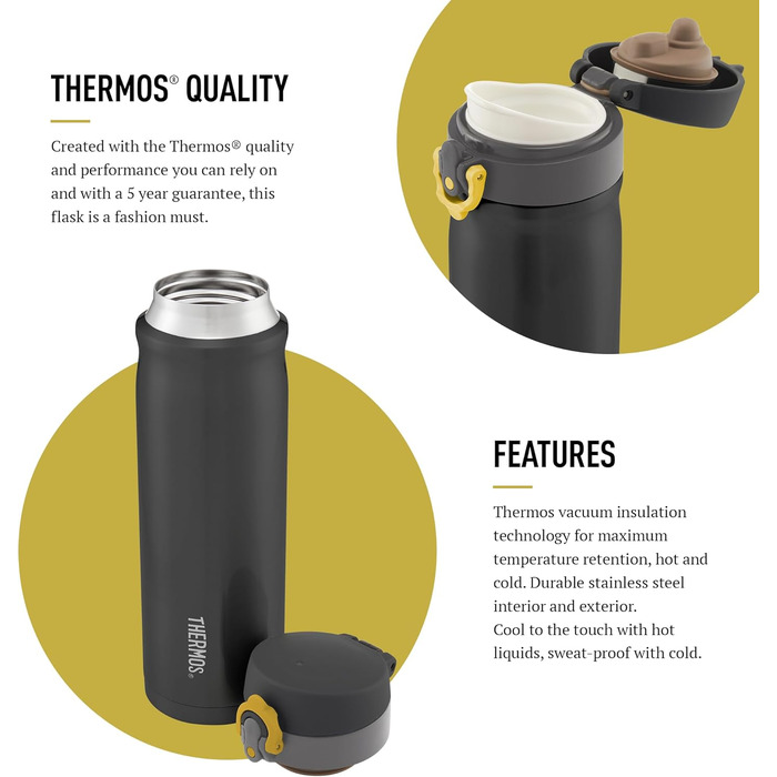 Термокружка з нержавіючої сталі Thermos, 470 мл, герметична, колір антрацит