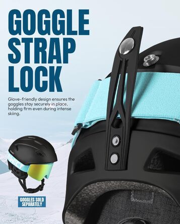 Шолом для лижного спорту, унісекс, чорний, 59-61 см. Регульований, з 12 вентиляційними отворами та знімним підкладкою та навушниками