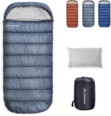 Спальний мішок BISINNA XXL для великих дорослих, 3-4 сезони, зимовий, теплий, для кемпінгу, сірий, 1.5 кг, блискавка справа