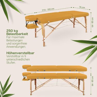 Zen Mobile Масажний стіл: компактний, складний, регульований. З кутовими закругленнями, підголівником, підлокітниками та кишенею (Сафранове жовте)