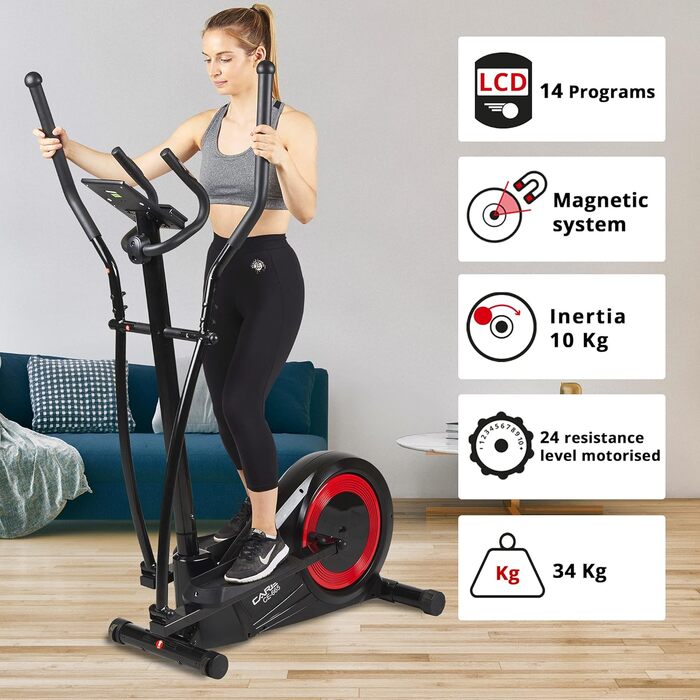 Еліптичний тренажер Care Fitness CE-665 з моторизованим регулюванням опору - 21 програма тренувань, 20 кг маховик, 24 рівні опору