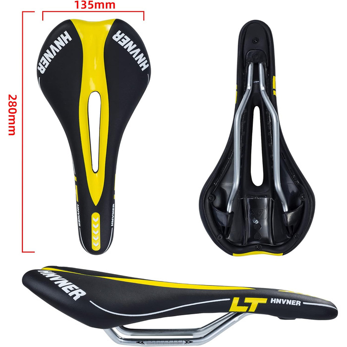 Комфортний сідло для велосипеда Cityrad Hohl Ergonomisch: ергономічне сідло для шосе, MTB, більшості велосипедів (280x140x55mm, чорний/жовтий)