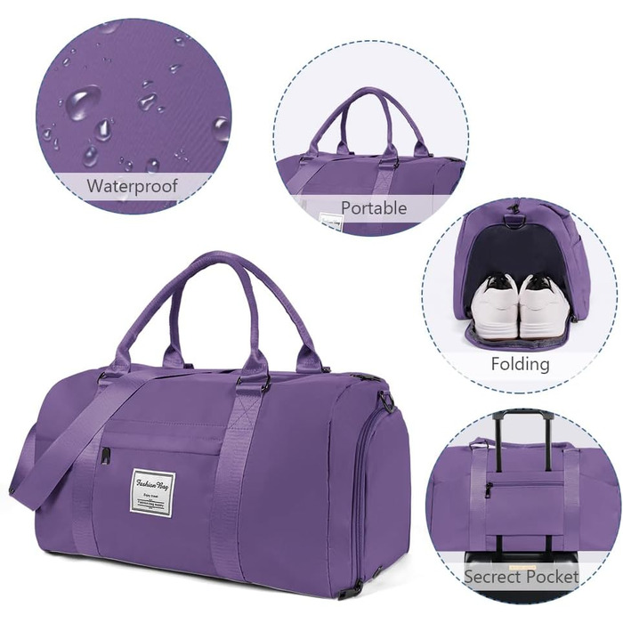 Спортивна сумка Flintronic: дорожня сумка, містка для подорожей, з відділенням для взуття та мокрих речей, водонепроникна, для чоловіків та жінок, чорна (#3 фіолетовий)
