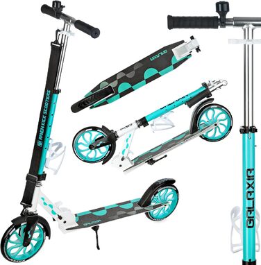 Самокат Raven Galaxia White/Mint для дорослих та дітей, складаний, 200 мм, без ручного гальма, з дзвінком і тримачем для пляшки