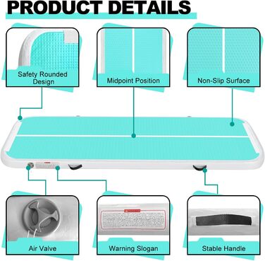 Надувна гімнастична килимок, 2м/3м/4м/5м/6м, 10см, для фітнесу, йоги, танців, сімейного відпочинку (зелений, 3м*1м*0.1м)