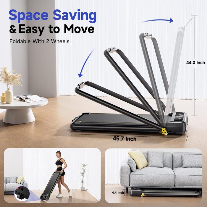 Ленковод YPOO для дому з нахилом, складаний, Walking Pad тихий 2.5HP, біговий тренажер для дому та офісу, максимальне навантаження 140 кг, Walkingpad з ручкою, бігова доріжка, пульт дистанційного керування та додаток