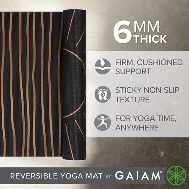 Йога мат Gaiam Premium 6 мм - двостороння, товста, нековзна для йоги, пілатесу та вправ на підлозі (172,7 x 61 x 6 мм) Cosmic Energy