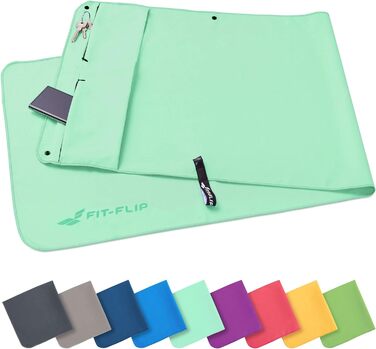 Фітнес рушник Fit-Flip з мікрофібри з магнітом та кишенькою на блискавці - для спорту та тренажерного залу - компактний, нековзний та швидковисихаючий - спортивний рушник для фітнесу (Турквіс)