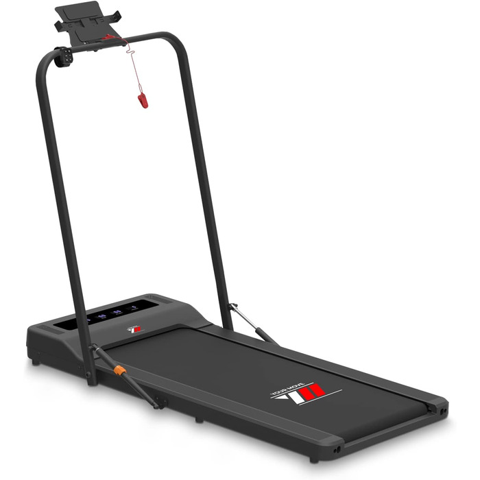 Електрична бігова доріжка та Walking Pad 2 в 1 YM, компактна, чорна, з поручнем і тримачем для планшета, Bluetooth-динаміки, сумісна з KINOMAP і ZWIFT, дистанційне керування, 6 програм