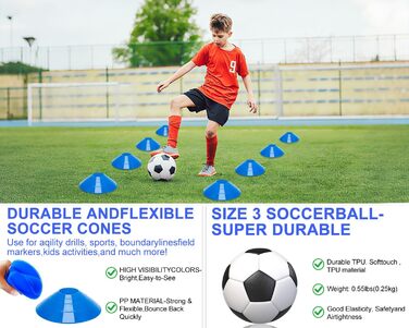 Набір для гри у футбол для дітей 2 шт: Pop-Up ворота для футболу з драбиною для розвитку спритності - тренувальний набір включає м'яч розміру 3, 8 фігурок, насос та сумка - ворота для гри в приміщенні/на вулиці 120см*90см - комплект з двох штук