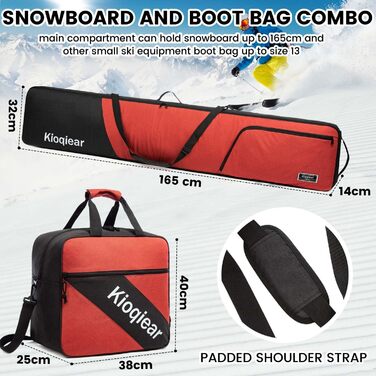 Сумка для сноуборду та черевиків Kioqiear з підкладкою, до 165 см та 43 розмір, комплект з 2 сумок