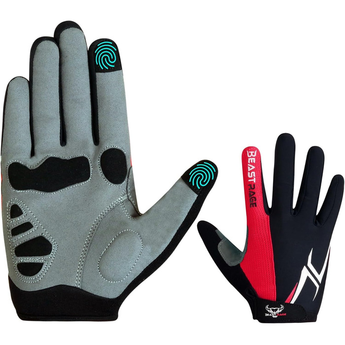 Велосипедні рукавички BEAT RAGE з напівпальцями для чоловіків та жінок, гелеві, протиковзкі, амортизуючі, для важкої атлетики, фітнес-студії, дихаючі, для гірського велосипеда (MTB), (XL, Червоний)