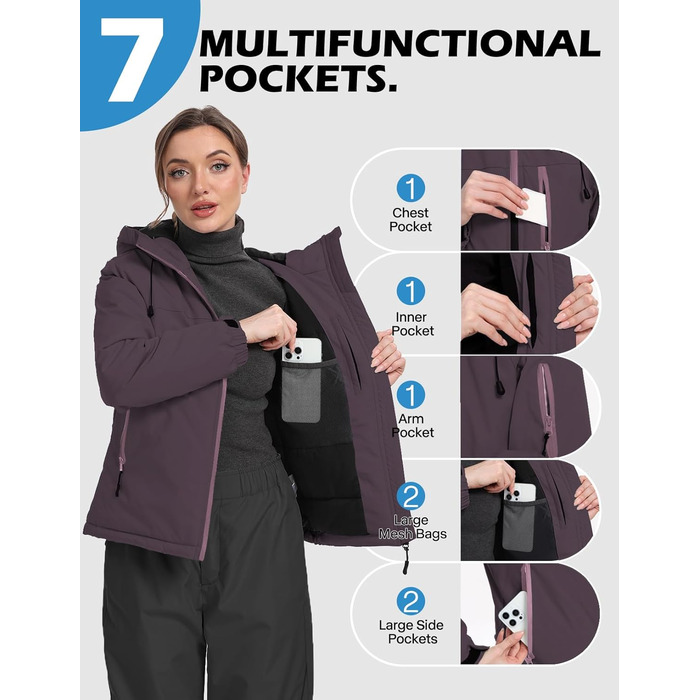 Жіноча лижна куртка GEMYSE з інтегрованими лямками. Тепла зимова куртка, водонепроникна, вітронепроникна та дихаюча. Снігова куртка для активного відпочинку. Колір: L Morgenviolett