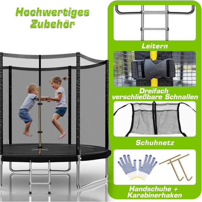 Дитячий батут для вулиці та дому Trampolin, діаметр 183-427 см, комплект із сіткою, драбинкою, захисним покриттям, макс. вага 150 кг