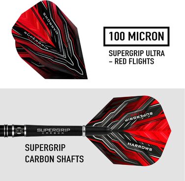 Дротики Harrows SUPERGRIP Ultra 90% вольфрам 26 г з карбоновими хвостовиками, оперенням та кейсом для подорожей