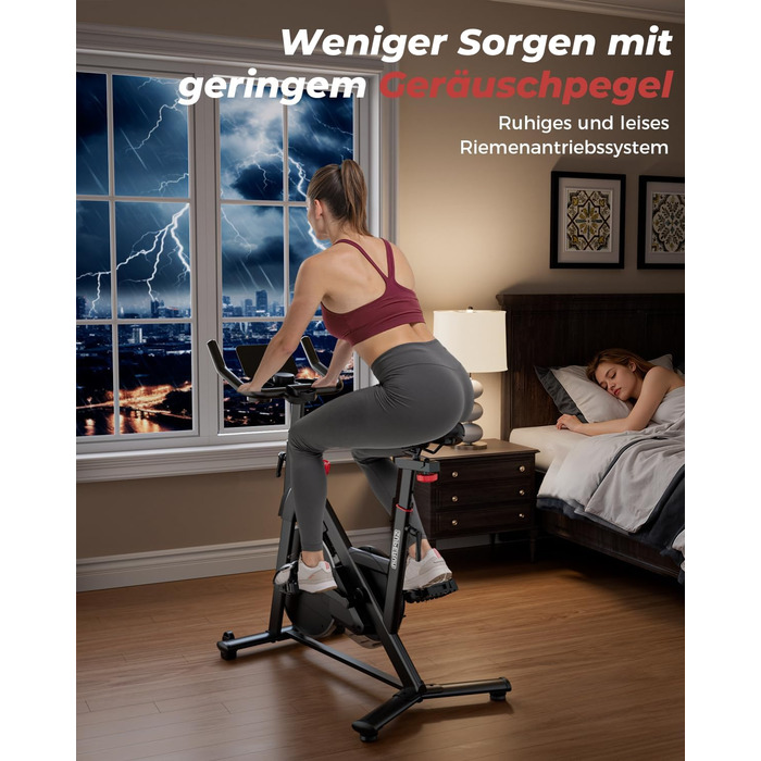 Велотренажер для дому Superun з APP, магнітний опір, 15 кг маховик, ультратихий, чорний