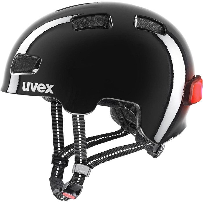 Дитячий велосипедний шолом Uvex HLMT 4 Reflexx, легкий, з LED-підсвіткою, індивідуальне регулювання розміру, 55-58 см, чорний