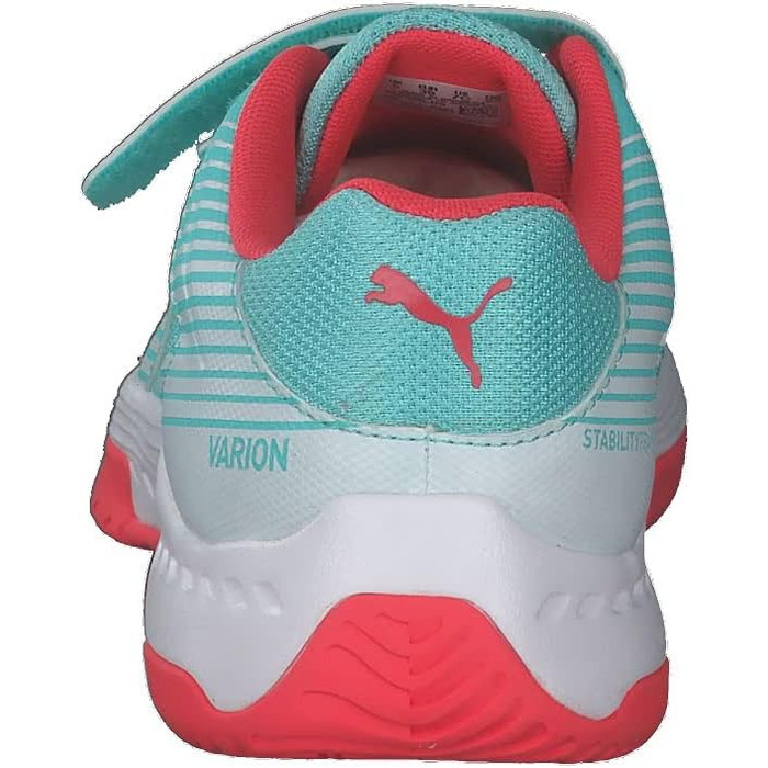 Дитячі спортивні зала-тенісні кросівки PUMA Varion V Jr. 37.5 EU, кольори: Aqua, Sunblaze, White