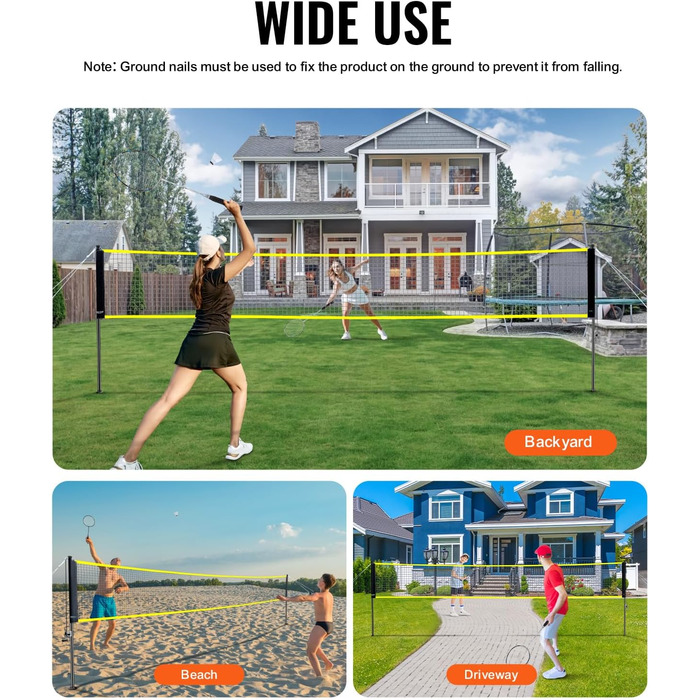 Набір для бадмінтону VEVOR, 6x1.5 м, для вулиці, пляжу, парку, портативний комплект обладнання