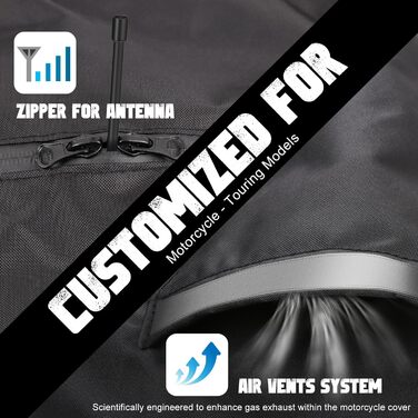 Водонепроникний чохол для мотоцикла Touring (Harley Davidson Road King, Road Glide, Street Glide, Electra Glide, Heritage Classic, Low Rider-ST, Indian, Honda, BMW, Ducati, Suzuki, Kawasaki, KTM), чорний