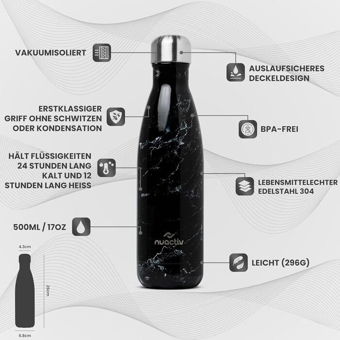 Фляга з нержавіючої сталі 500 мл – ізольована фляга, зберігає холод до 24 годин та тепло до 12 годин. Без витоку, з подвійними стінками, BPA-Free, міцна. Ідеально для подорожей, активного відпочинку, школи, спорту, фітнесу та повсякденного використання. К