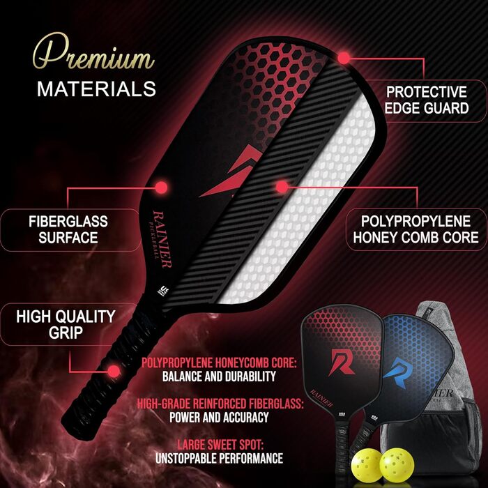 Набір для піклболу 2 шт: ракетки з фібергласу 16 мм, м'ячі, сумка, сертифіковані USAPA