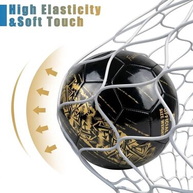 М'яч футбольний розмір 5, PU-шкіра, для гри в приміщенні та на вулиці, чорний з золотим тисненням, для підлітків та дорослих