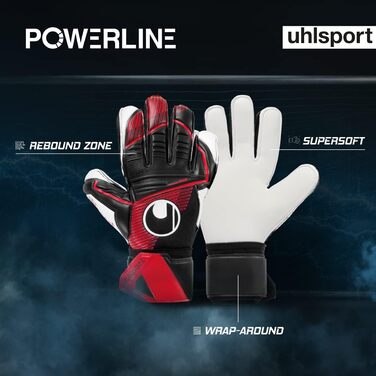 Воротарські рукавички Uhlsport Powerline Supersoft для юніорів, унісекс, чорні/червоні/білі, розмір 7