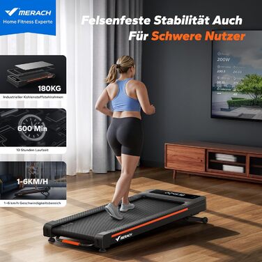 MERACH Walking Pad - біговий килимок для дому з регулюванням нахилу 12%, вантажопідйомність до 180 кг, тихий двигун 3.5PS, стіл для бігу, дистанційне керування, колір чорний
