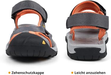 Чоловічі сандалі для пляжу, гір та трекінгу з текстильними ремінцями, водонепроникні, темно-сірі з помаранчевим, 47 EU