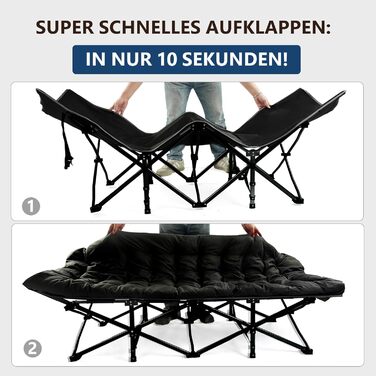 Кемпінгове ліжко Bonnlo розкладне з матрацом – ліжко для риболовлі, відпочинку на природі, у саду, на пляжі, 190x71x36 см (Чорний)