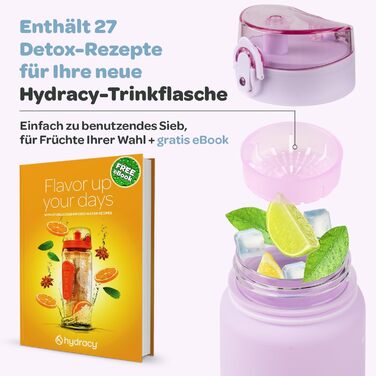 Фляга для води Hydracy 1л з вбудованим фрутом - BPA-free, з маркуванням часу, спортивна, протиударна, без конденсату, салатово-блакитний градієнт