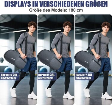 Спортивна сумка-дуфел для чоловіків та жінок з відділенням для взуття та мокрих речей, водонепроникна ручна поклажа (35L, сірий)