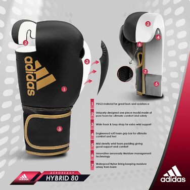 Боксерські рукавички adidas Hybrid 80 8oz чорні/білі для боксу, кікбоксингу, ММА та тренувань