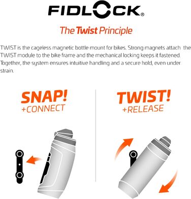 Велосипедна пляшка Fidlock Twist 590 мл, прозора з чорною кришкою, з магнітним кріпленням