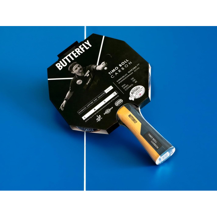 Ракетка для настільного тенісу Butterfly Timo Boll Carbon з сертифікованим покриттям Wakaba (2.0 мм), професійна серія ITTF