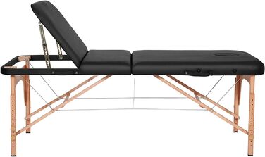 Професійний масажний стіл FRANKYSTAR для косметологів та фізіотерапевтів, 3 зони, чорний PU-пластик, дерев'яно-сталеве складне шасі, з сумкою