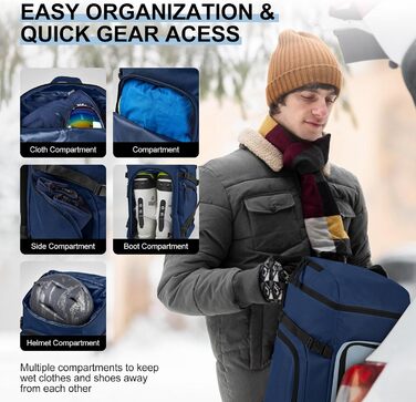 Чохол для лиж Odoland Skitasche Set: комплект для лиж та взуття, водонепроникний, до 200 см, для чоловіків та жінок
