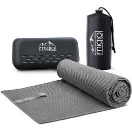 Рушник Miqio Sport з мікрофібри, структурований, ультралегкий та швидковисихаючий | для спорту, відпочинку, подорожей | 90 x 200 см, темно-сірий + коробка