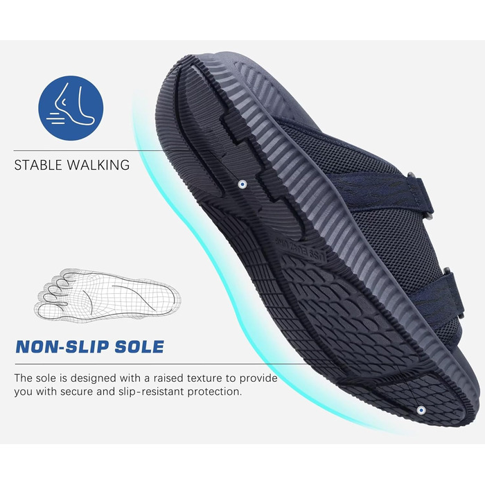 Чоловічі спортивні сандалії KuaiLu з м'якою устілкою, ортопедичні для фасціїту, Outdoor, Wander, легкі, відкриті пальці, регульована липучка, сланці (Морський, 45 EU)