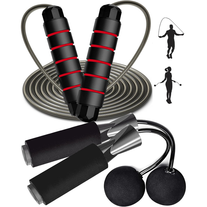 Стрибкове канат Enouke: 2 шт. (чорний/червоний) для кардіотренувань та витривалості, підходить для чоловіків, жінок та дітей