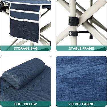 Складне туристичне ліжко YITAHOME для дорослих з матрацом, чорне (синій + подушка)