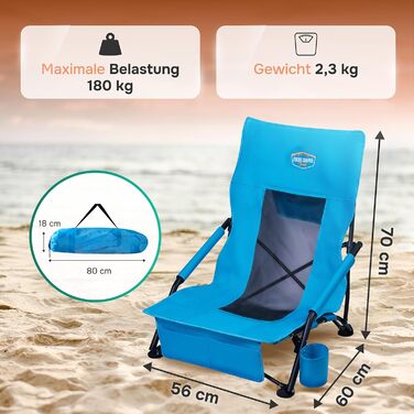 Крісло для кемпінгу Fuchs Camper Strandstuhl – розкладне, з високою спинкою та сіткою, з підстаканником та кишенею, чорне, вантажопідйомність 150 кг