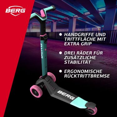 Дитячий складаний самокат BERG Nexo з регульованою висотою, безпечний, з ергономічним гальмом і нахильним керуванням, для дітей 2-12 років