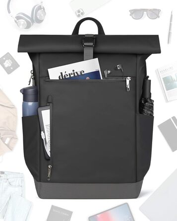 Міський рюкзак Inateck RollTop 25-30 л, чорний, для ноутбука 17'' – універсальний для чоловіків і жінок, велосипедний, шкільний, для університету, роботи, спорту та подорожей